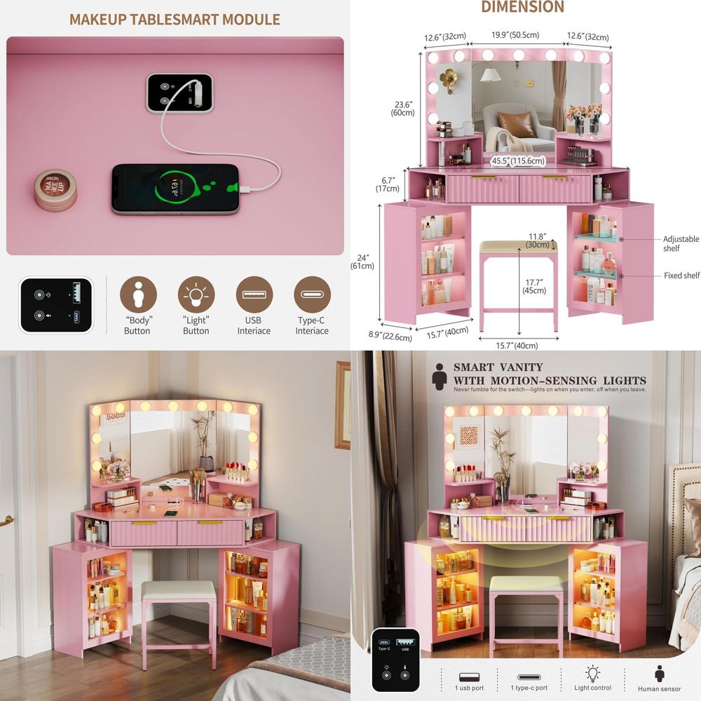 Beauty Makeup Outlet - LED-Illuminated Makeup Vanity Desk with Storage